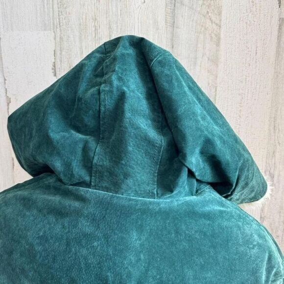 Vintage emerald green faux Shearling Lined Coat medium‎ leather toggle button - Picture 8 of 8